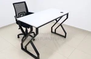 Mesh Chair and Metallic Base Stand Desk