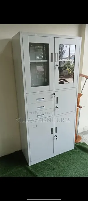 Steel Filling Cabinet Half Glass With Documents Safe Box