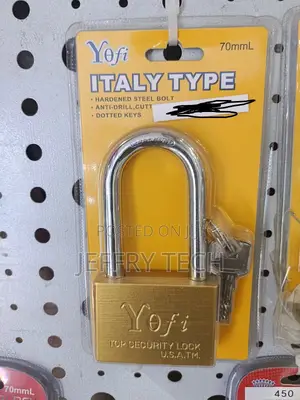 Yofi 70mm Padlock Featuring a Hardened Steel Bolt and Dotted Keys.