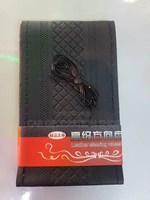 Black Designed Leather Stitching Steering Cover With Blackbthread