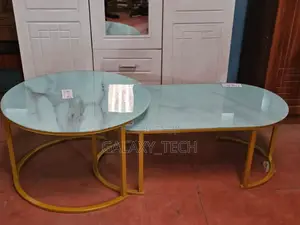 2 in 1 Coffee Table//Marble Nesting Table(Glass Effect) White
