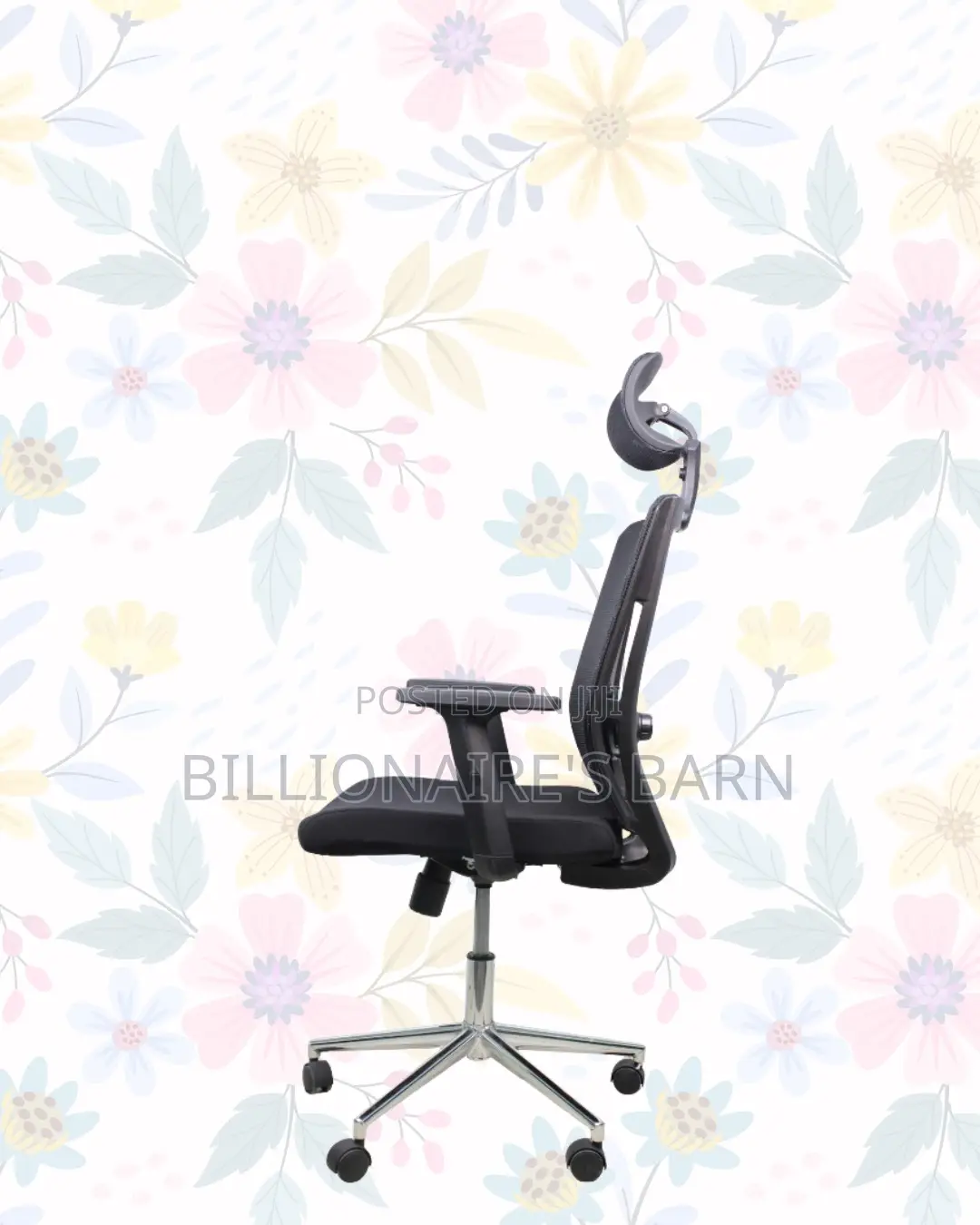 Black Mesh Office Chair Ergonomic Headrest With Chrome Base Solution
