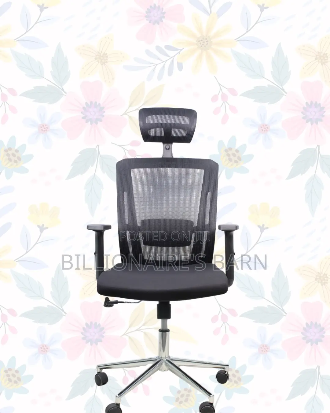 Black Mesh Office Chair Ergonomic Headrest With Chrome Base Solution