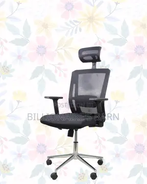Black Mesh Office Chair Ergonomic Headrest With Chrome Base Solution