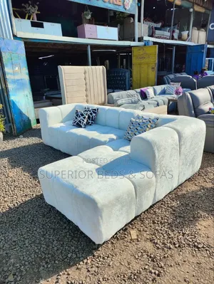 Cream Puffy L-Shaped Sofa( 5 Seater)
