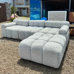 Grey Puffy L-Shaped Sofa ( 5 Seater)