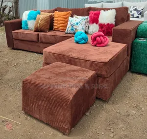 Brown Corduroy L-Shape Sofa