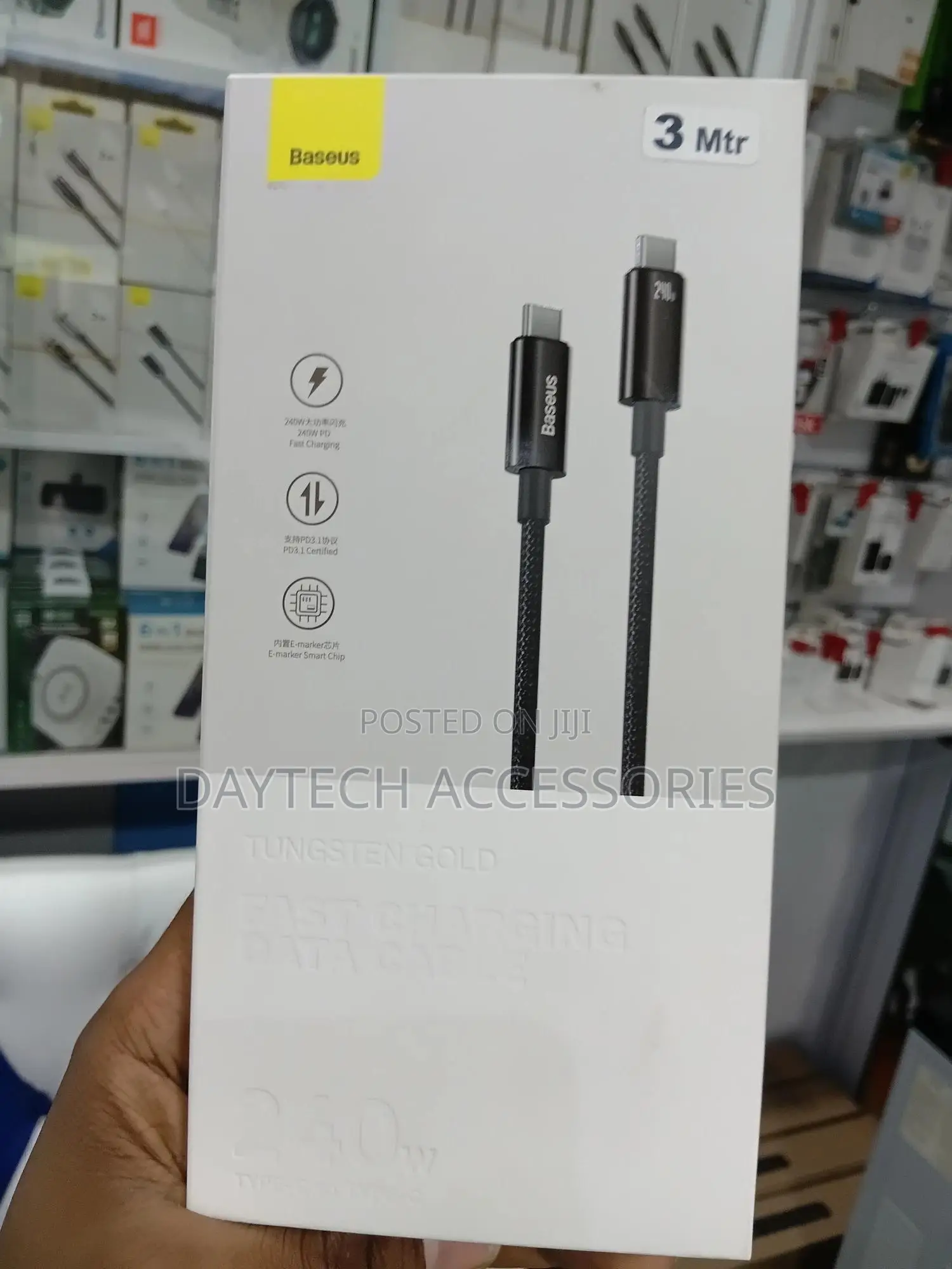 Baseus Tungsten Gold Fast Charging Data Cable (240w, 3m).