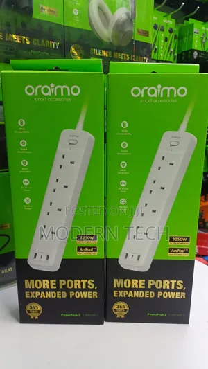 Oraimo Charging Hub Extension Cable (2m, 4 Sockets + Usb)