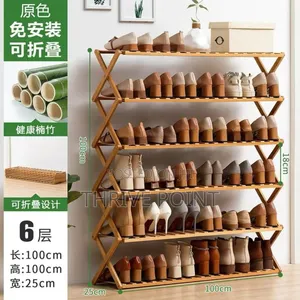 *6-Tier Folable Bamboo Shoe Rack Stand / Multifunctional Organizer