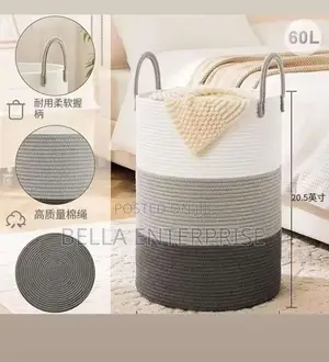 Available Cotton Rope Hand-Woven Large Storage Basket With Handles.