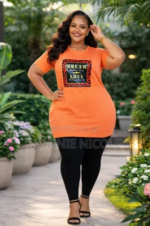 Orange Plus Tshirt Dress With Tight
