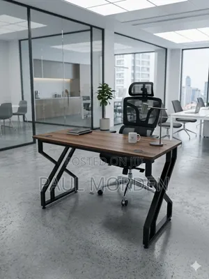 Office Table :Complete Black Stand Steel With Walnut Topboad (1.2m)