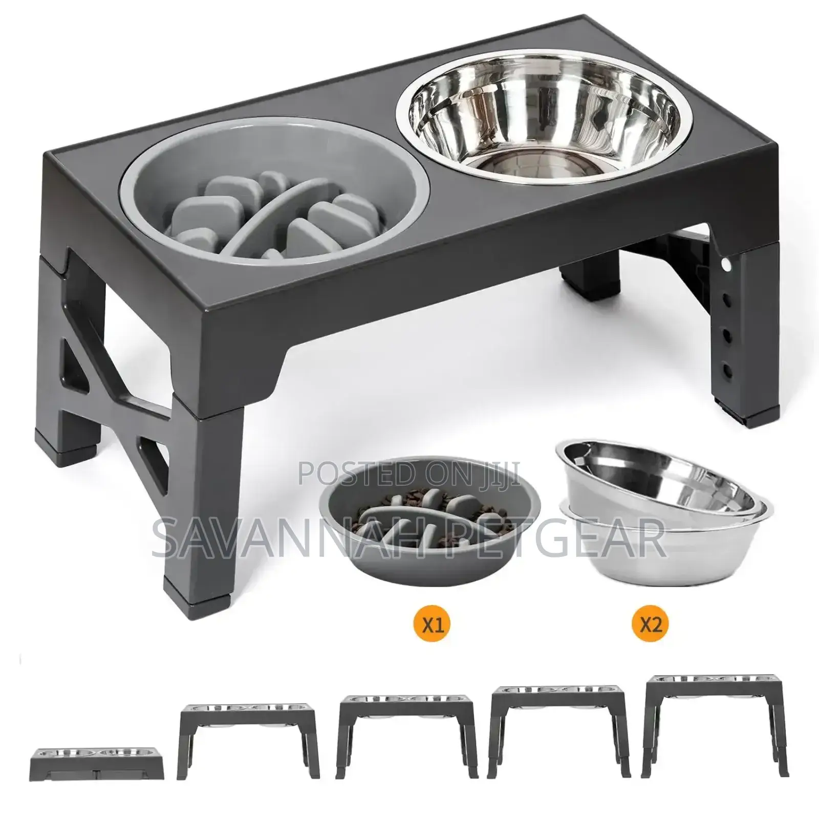 3-in-1 Adjustable Elevated Dog Cat Bowl, Adjustable Height