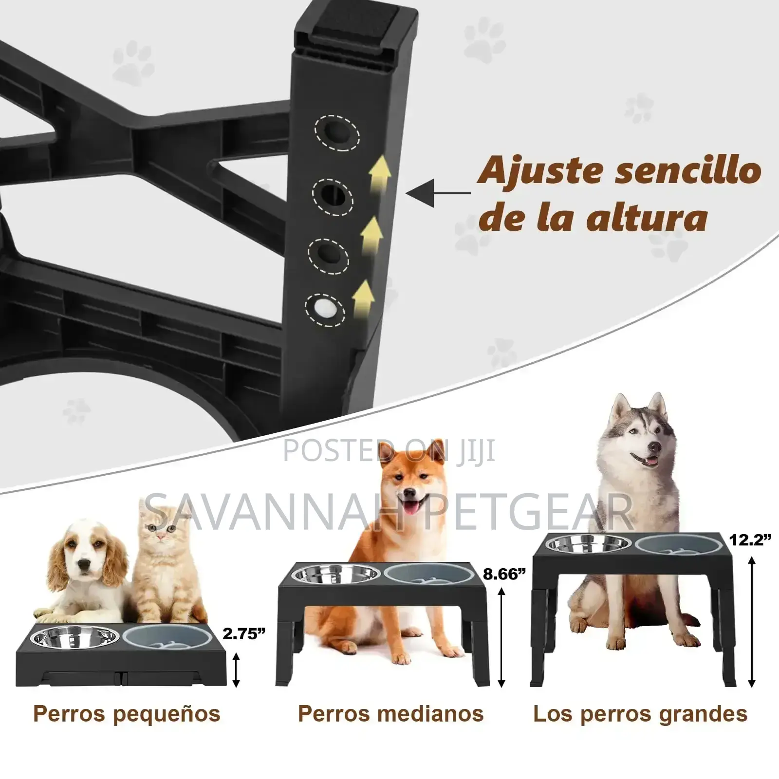 3-in-1 Adjustable Elevated Dog Cat Bowl, Adjustable Height