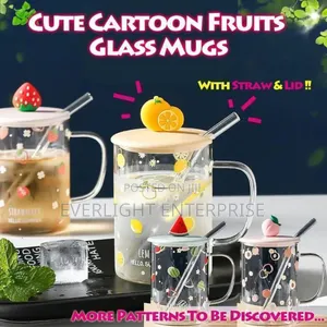 Fruit Style Cartoon Transparent Glass Cup With Straw