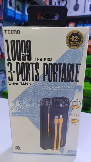 Tecno TPB-P103 Compact Fast Charging Power Bank 10000mah