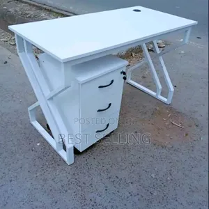 1.2m All White Metallic Stand Reading Table and Drawers