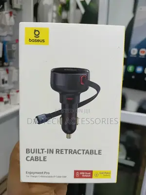 Baseus Enjoyment Pro Car Charger With a Built-in Retractable Cable.