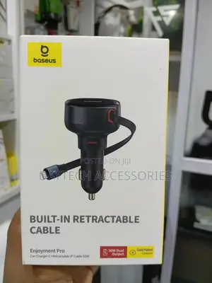 Baseus 60w Dual Port Car Charger Retractable Type-C Cable + Usb-C Port