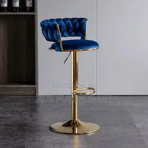 Bar Stool : Royal Blue Velvet Adjustable Bar Stool