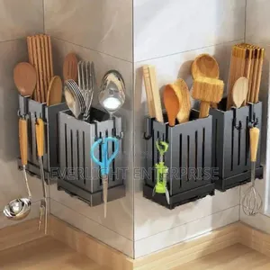 Wall Mounted Perforated Plastic Spoon,Chopstick Holder With Drainer