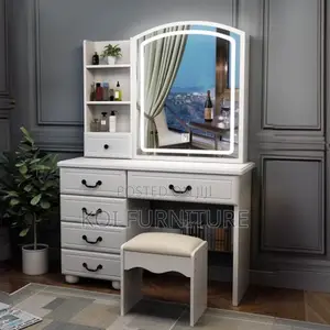 Vanity Set : Modern White Makeup Vanity Desk