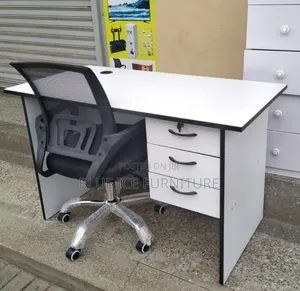 White Office Working Desk With Adjustable Mesh Office Chair