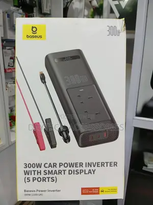 Baseus 300w-220v Uk Car Power Inverter With Smart Display 5 Ports.