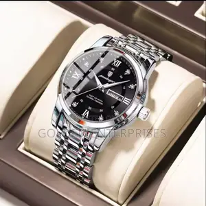 Classic Silver Black Poedagar Gents Watch Stainless Street Strap