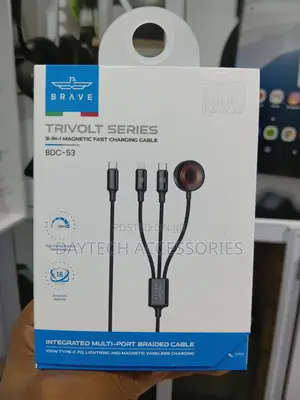 Brave Trivolt 3-in-1 Fast Charging Cable 100w - Black