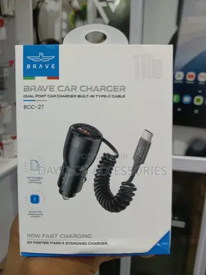 Brave 110w Multiport Car Charger With Dual Usb-C, 1m Coiled Cable