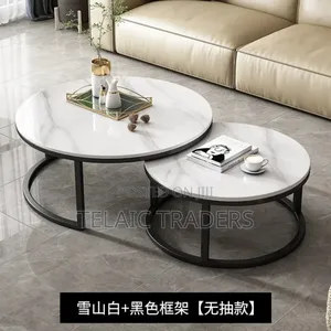 Modern Luxury 2in1 Pure Marble Nesting Tables With Black Stand