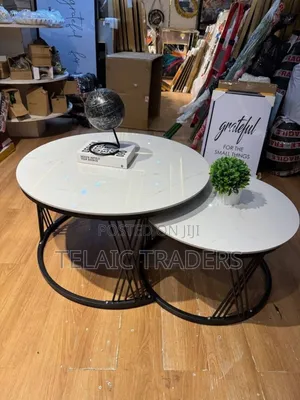 Modern Luxury 2in1 Pure Marble Nesting Tables With Black Stand