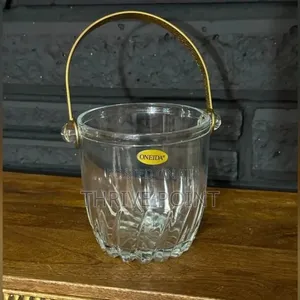 Heavy Glass Ice Cube Bucket Stainless Steel Handle