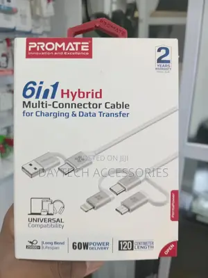 Promate Pentapower 6-in-1 Hybrid Multi-Connector Charging Cable.
