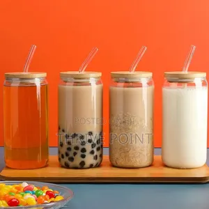 500ml Glass Cup With Lid and Straw