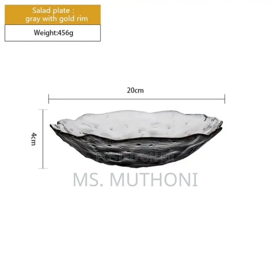 3 PCS Irregular Glacier / Hammered Glass Plate Set With a Gold-Rim