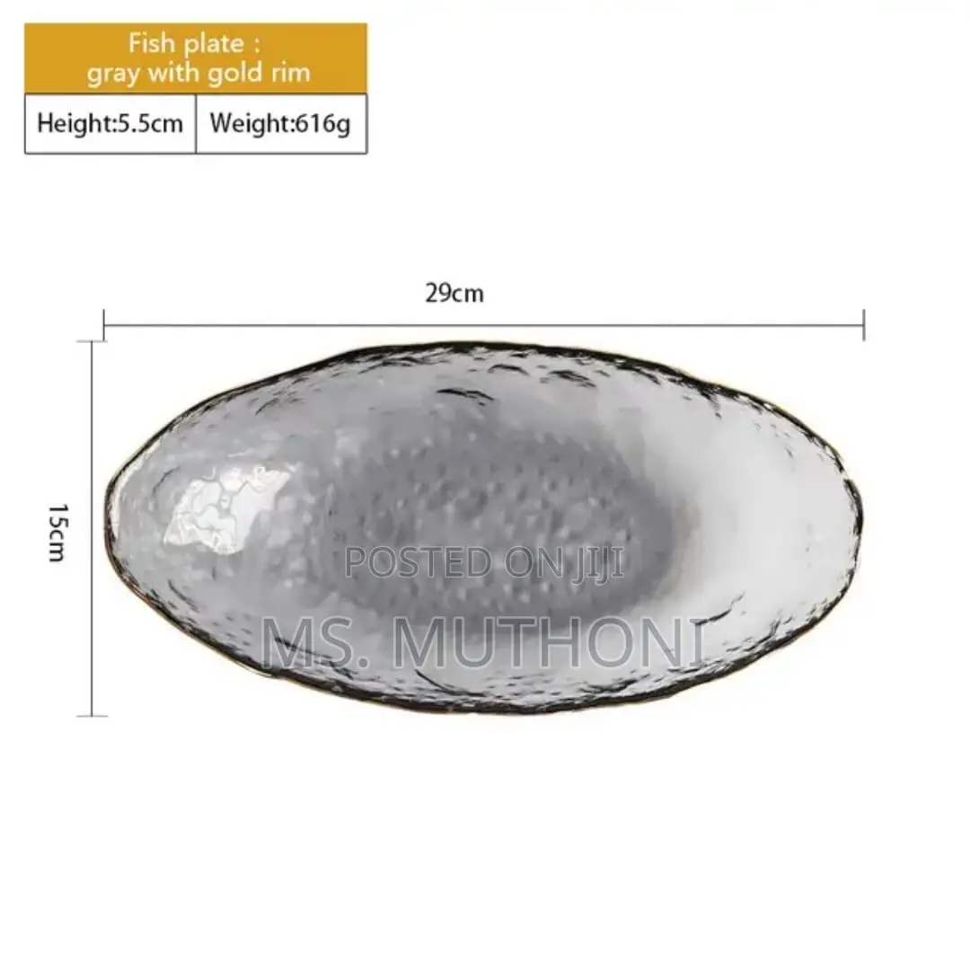 3 PCS Irregular Glacier / Hammered Glass Plate Set With a Gold-Rim