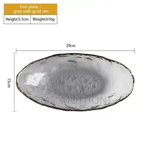 3 PCS Irregular Glacier / Hammered Glass Plate Set With a Gold-Rim
