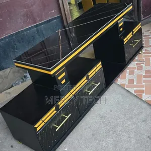 Black Tv Stand With Yellow Topping