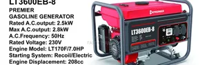 2.5kw Recoil/Electric Starter Premier Gasoline Generator