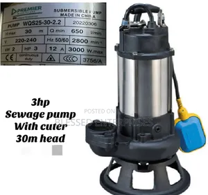 3hp Original Premier Submersible Sewage Pump With Cutter 30m Gead