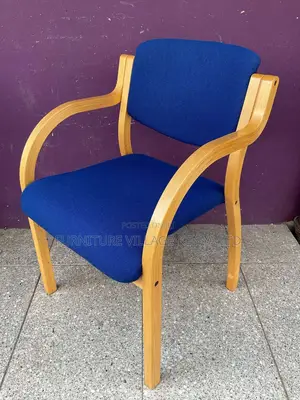 Office Chair; Blue Beech Framed Reception Chair With Arms
