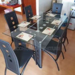 6 Seater Glass Dining Table Black Chair