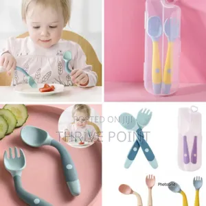 2 PCS Baby Bendable Silicon Spoon Fork Set