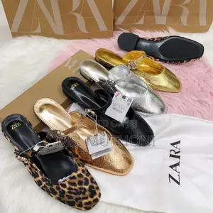 Zara Women's Flat Mules With Textured Buckle Details, Size 37-43