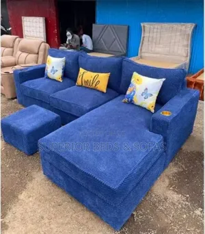 Royal Blue L-Shaped Sofa (5 Seater)