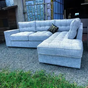 6 Seater Modern Grey L-Shaped Tufted Sectional Sofa.