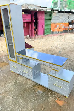 Executive Extended Tv Stand With Marble Coating and Shelf Cabinet